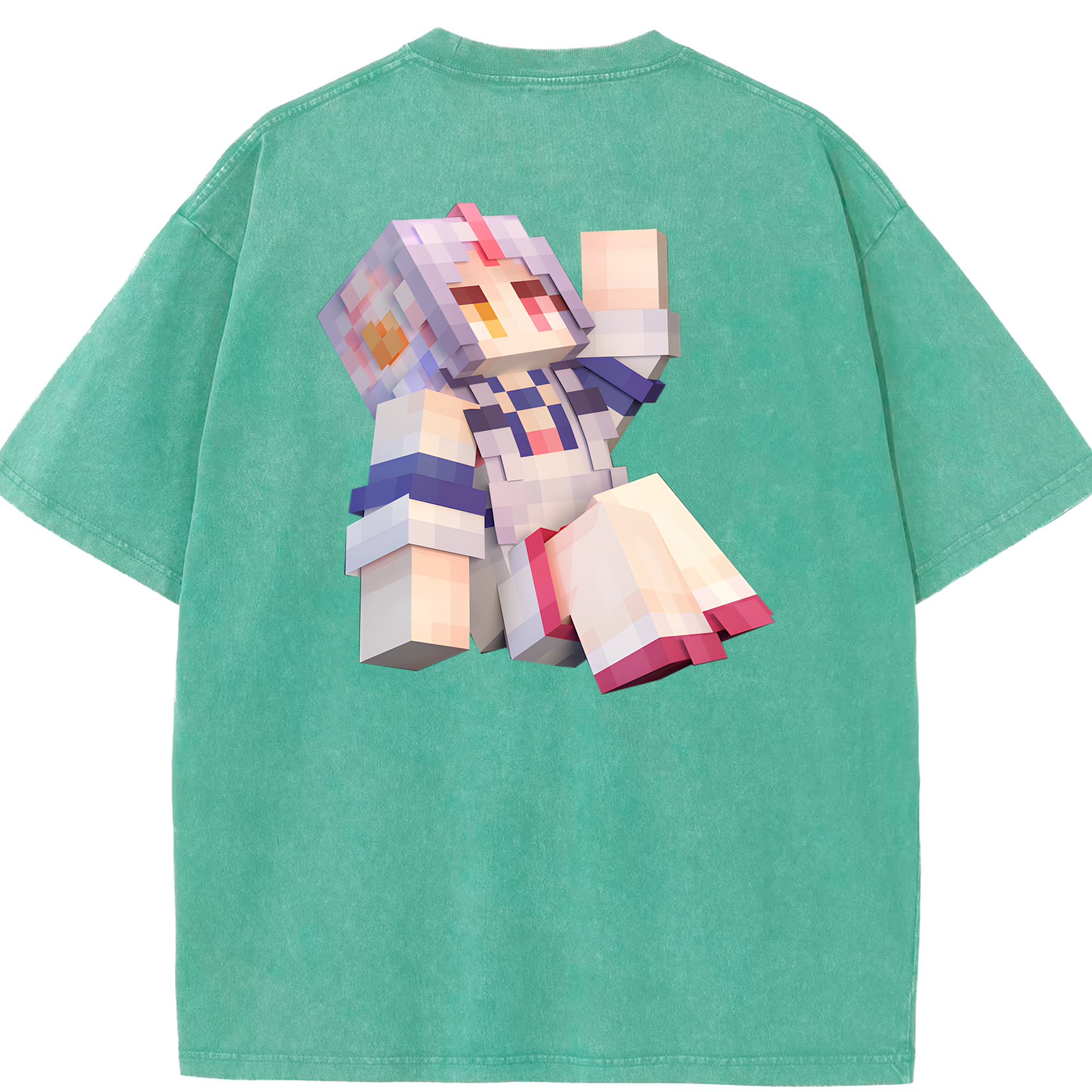 （画像用） マインクラフト ブロックの世界 Minecraft MC Block world 綿100% ヴィンテージ風 半袖Tシャツ（背面プリント）